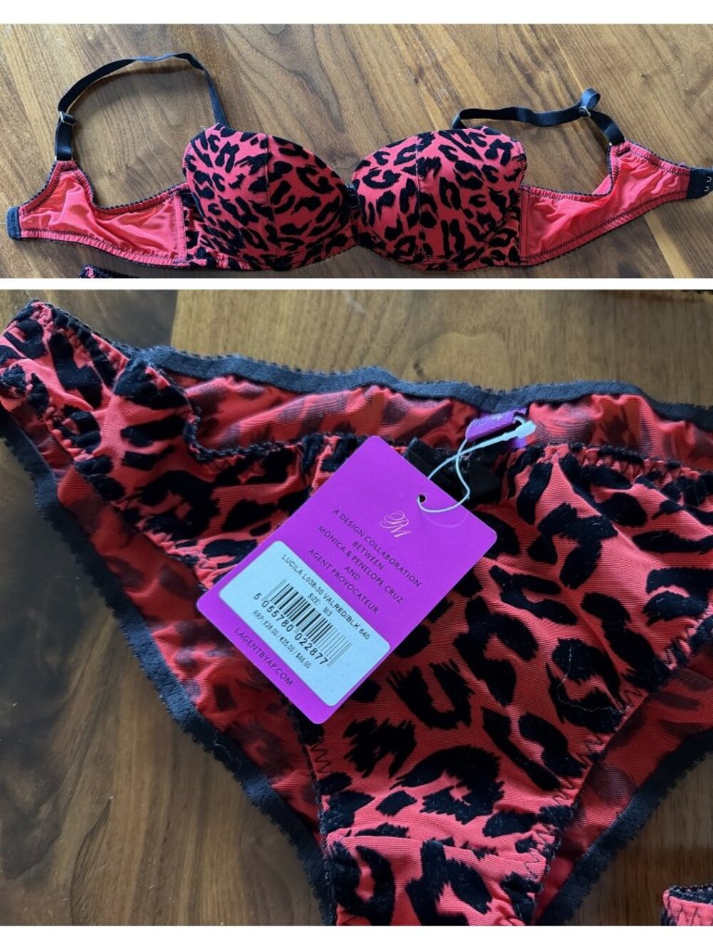 L'Agent by Agent Provocateur Lucila Red Leopard 36B Bra + Brief M